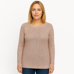 Relativity Pastel Powder Baby Pink Orange Sequined Crew Neck Sweater Large